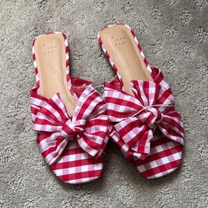 a new day Red and White Gingham Bow Slide Mules